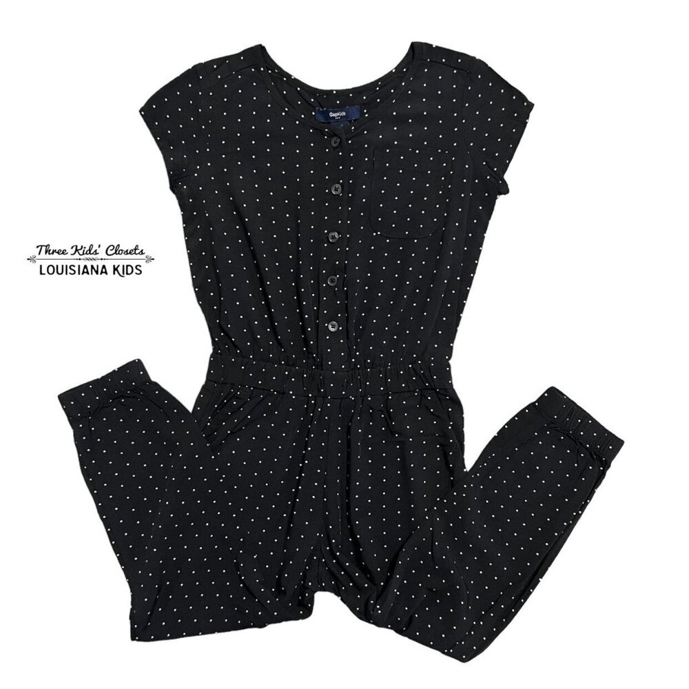 Gap Kids XS (4-5Y) Black Polkadot Jumpsuit Romper